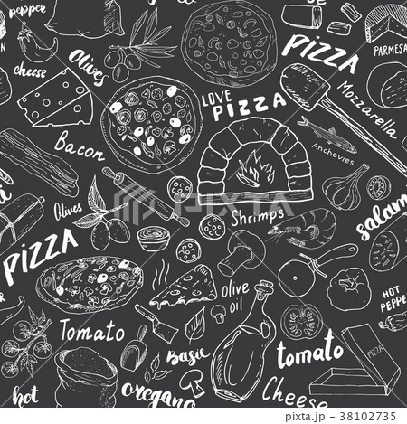 Pizza seamless pattern hand drawn sketch Vector  38102735