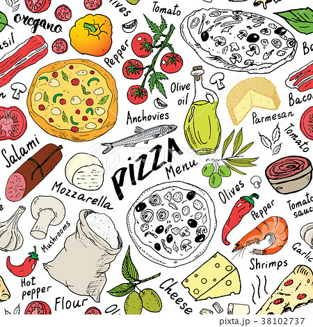 Pizza seamless pattern hand drawn sketch Vector  38102737