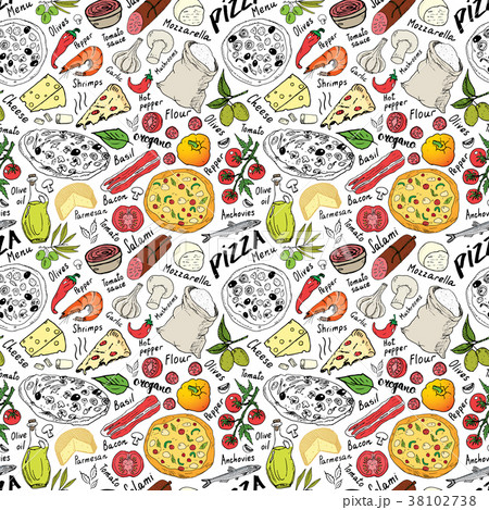 Pizza seamless pattern hand drawn sketch Vector  38102738
