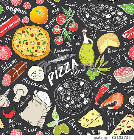 Pizza seamless pattern hand drawn sketch Vector  38102739