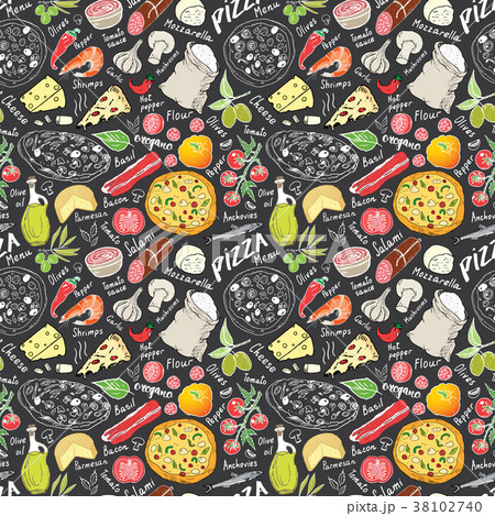 Pizza seamless pattern hand drawn sketch Vector  38102740