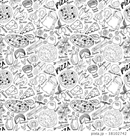 Pizza seamless pattern hand drawn sketch Vector  38102742