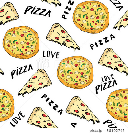 Pizza seamless pattern hand drawn sketch Vector Pizza seamless pattern hand drawn sketch Vector 38102745
