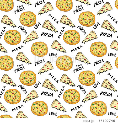 Pizza seamless pattern hand drawn sketch Vector  38102746