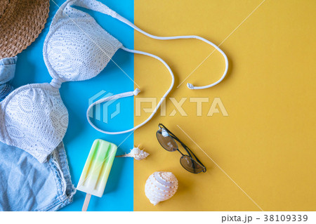 beach summer accessories on colorful background beach summer accessories on colorful background 38109339