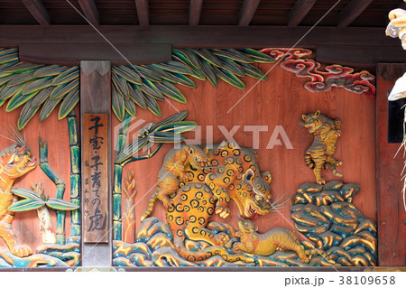 左甚五郎作 子宝 子育ての虎の写真素材