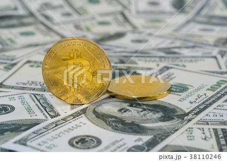 Fintech concept with Bitcoin on Dollar Banknote 38110246