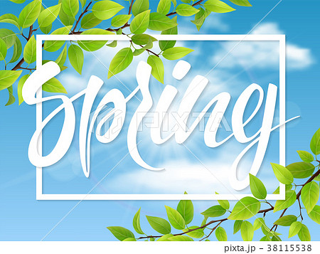 spring lettering tree sky 38115538