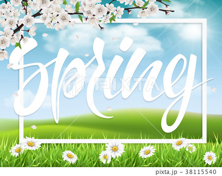 Lettering spring on landscape background 38115540