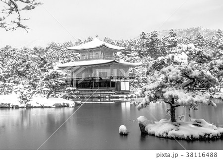 【モノクローム】金閣寺の雪化粧 38116488