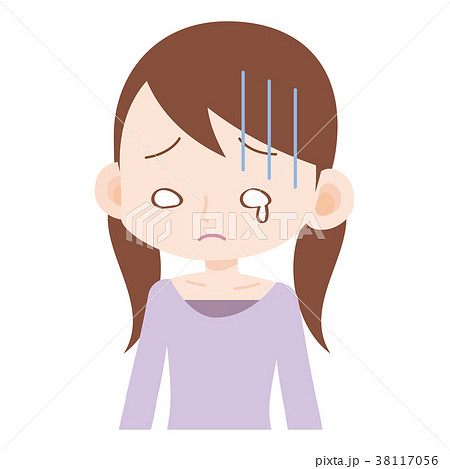 女の子 上半身 泣きべそのイラスト素材