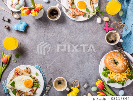 Easter holiday breakfast flat lay 38117344