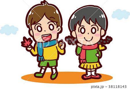 秋のイメージイラスト 男の子と女の子 のイラスト素材