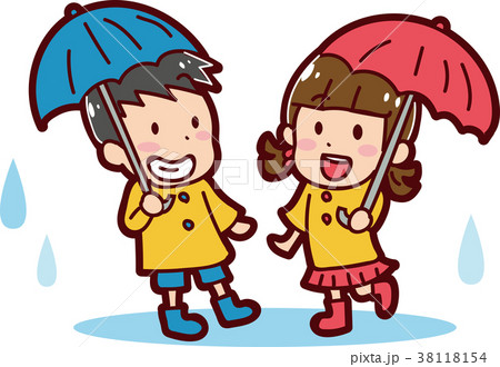 梅雨のイメージイラスト 男の子と女の子 のイラスト素材