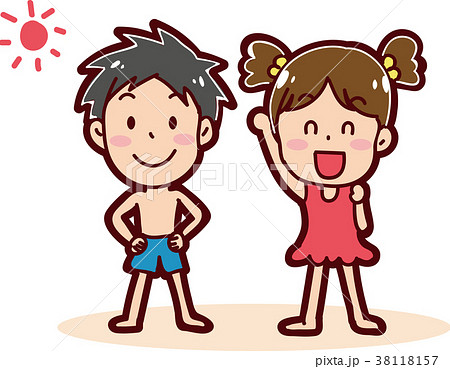 夏休みのイメージイラスト（水着の男の子と女の子） 38118157