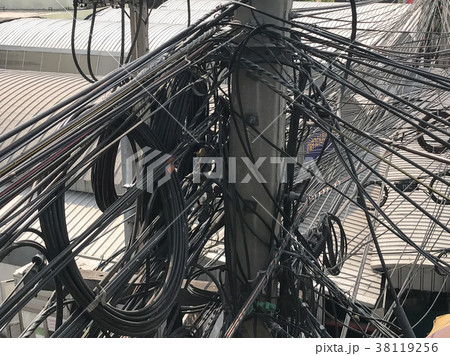many wire hang on the electric pole 38119256