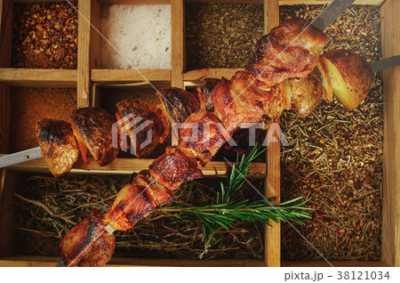 grilled meat on a background of spices refined  38121034