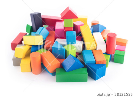 Wooden toys, colorful designer on white background Wooden toys, colorful designer on white background 38121555