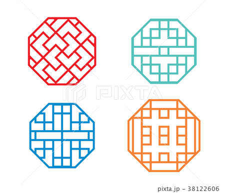 Chinese octagon window frame and symbol in vector 38122606