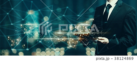 Digital Screen with businessman holding a tablet 38124869