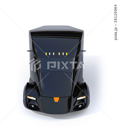 黒色の自動運転電動セミトラックの正面イメージ 38126964