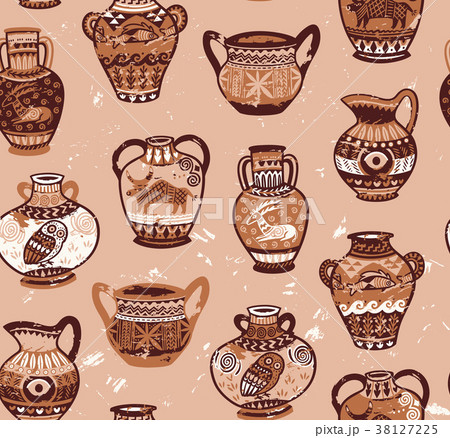 Collection of amphora and vase wih cartoon animals 38127225