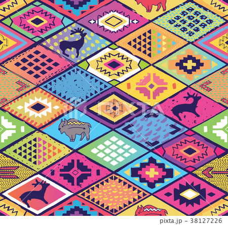 Seamless ethnic pattern with rhombuses, arrows and 38127226