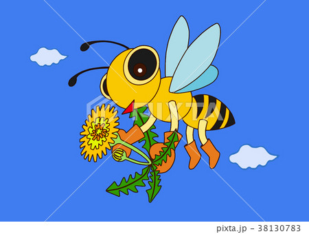 春に浮かれるミツバチのイラスト素材