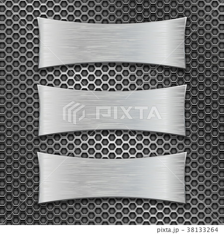 Three asymmetric scratched metal plates on iron 38133264