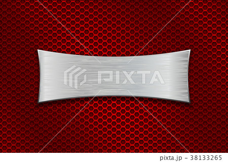 Metal scratched plate on red perforated background 38133265