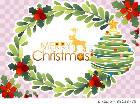 クリスマス 鹿 ポインセチア 38133779