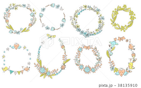 Vector collection of floral doodle wreath. Flowers Vector collection of floral doodle wreath. Flowers 38135910