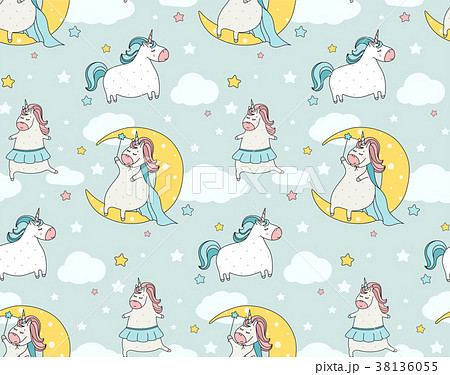 Cute  unicorn seamless pattern. Cartoon  38136055
