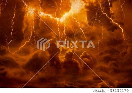 Hell realm, lightnings in red sky, judgement day 38136170