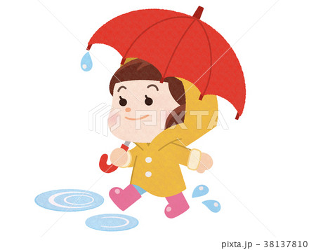 傘をさして歩く女の子のイラスト素材