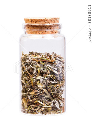 Dried Sage, medicinal herb in a bottle with cork Dried Sage, medicinal herb in a bottle with cork 38138911