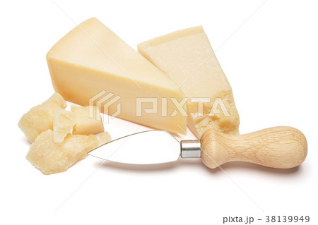Piece of parmesan cheese on white background 38139949