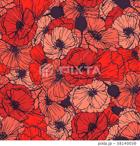 Red Poppies Seamless Pattern. Summer Flowers in 38140036