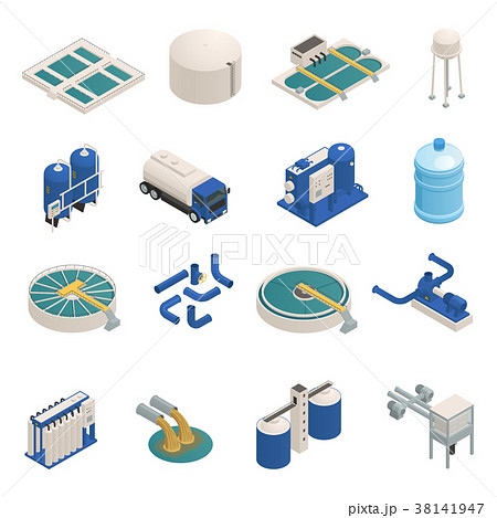 Wastewater Purification Isometric icons Set 38141947