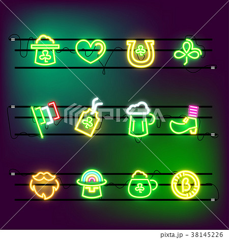 St Partricks Day icon set neon effect St Partricks Day icon set neon effect 38145226