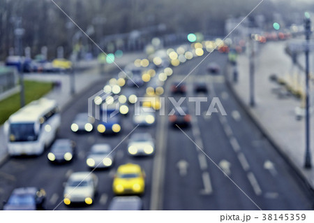 Auto, city street lights and traffic jams, taxi 38145359