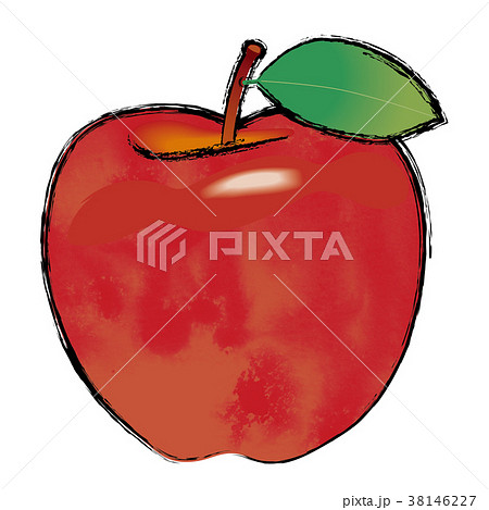 リンゴのイラスト 林檎の実 手描き風イラスト 墨絵 水彩画のイラスト素材