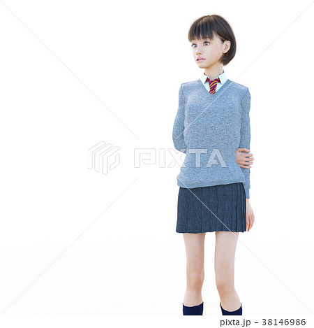 ポーズする制服の女子学生　perming 3DCG イラスト素材 38146986