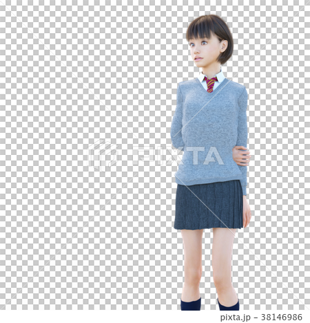 ポーズする制服の女子学生　perming 3DCG イラスト素材 38146986