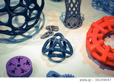 Abstract models printed by 3d printer close-up. Abstract models printed by 3d printer close-up. 38149047