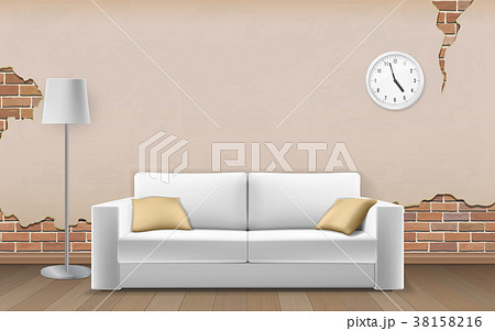 White sofa on old wall background White sofa on old wall background 38158216
