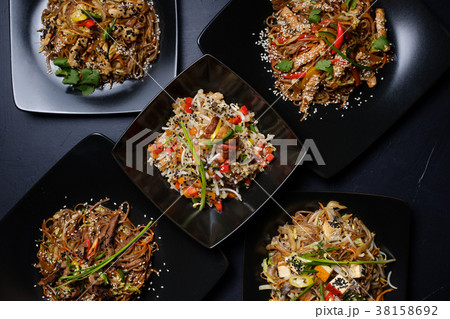 asian restaurant family dinner menu assortment 38158692