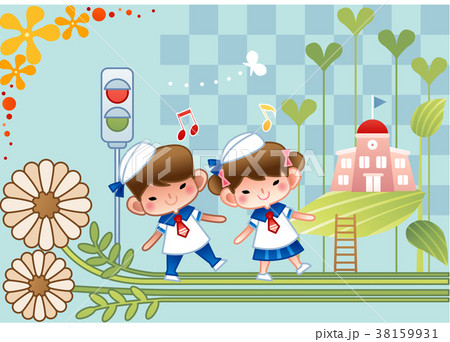 登下校 学校 男のイラスト素材