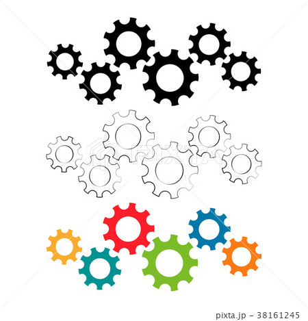 Gears machinery pieces set in different colors 38161245