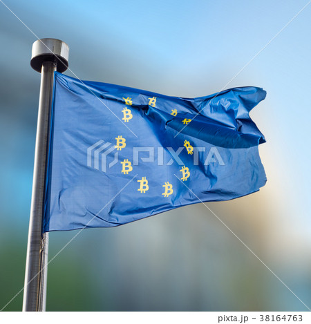 blue flag with Bitcoin Currency Symbol 38164763